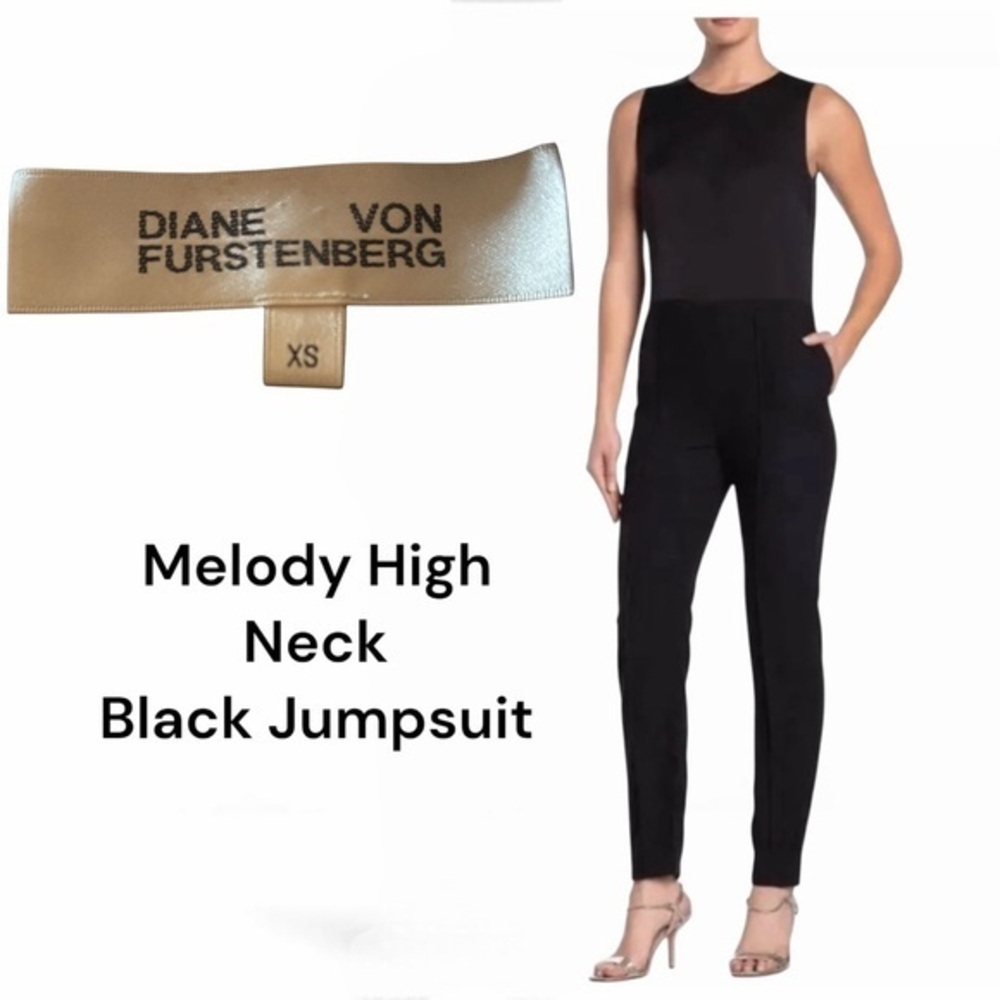 Diane Von Furstenberg MELODY HIGH‎ NECK BLACK JUMPSUIT sz XSmall
